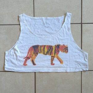 American Apparel Cropped White Essentials Tee With Tiger